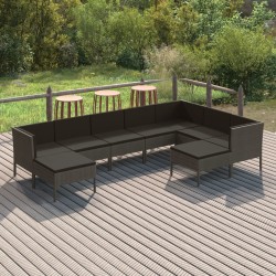 vidaXL Set de muebles de jardín 9 pzas y cojines ratán sintético gris