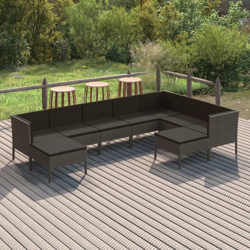 vidaXL Set de muebles de jardín 9 pzas y cojines ratán sintético gris
