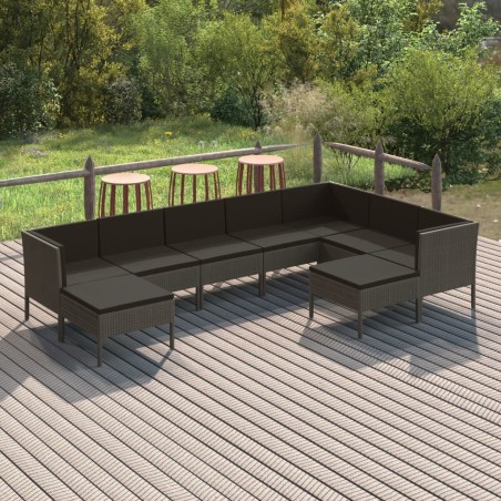vidaXL Set de muebles de jardín 9 pzas y cojines ratán sintético gris