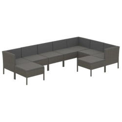 vidaXL Set de muebles de jardín 9 pzas y cojines ratán sintético gris
