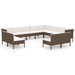 vidaXL Set muebles de jardín 12 pzas y cojines ratán sintético marrón