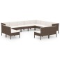 vidaXL Set muebles de jardín 12 pzas y cojines ratán sintético marrón