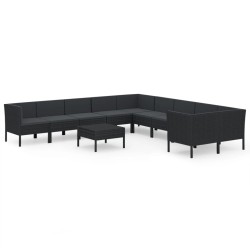 vidaXL Set de muebles de jardín 11 pzas cojines ratán sintético negro
