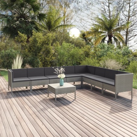 vidaXL Set de muebles de jardín 9 pzas y cojines ratán sintético gris