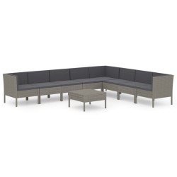 vidaXL Set de muebles de jardín 9 pzas y cojines ratán sintético gris
