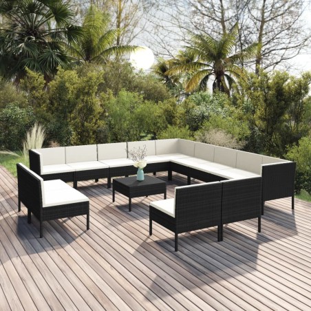 vidaXL Set de muebles de jardín 14 pzas cojines ratán sintético negro