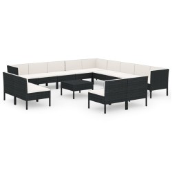 vidaXL Set de muebles de jardín 14 pzas cojines ratán sintético negro