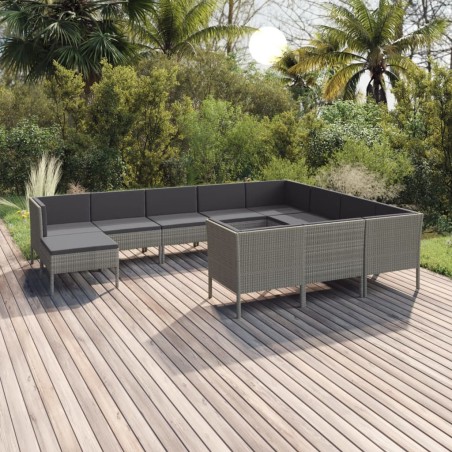 vidaXL Set de muebles de jardín 11 pzas y cojines ratán sintético gris