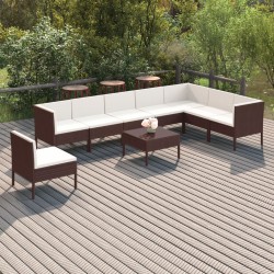 vidaXL Set muebles de jardín 9 pzas y cojines ratán sintético marrón