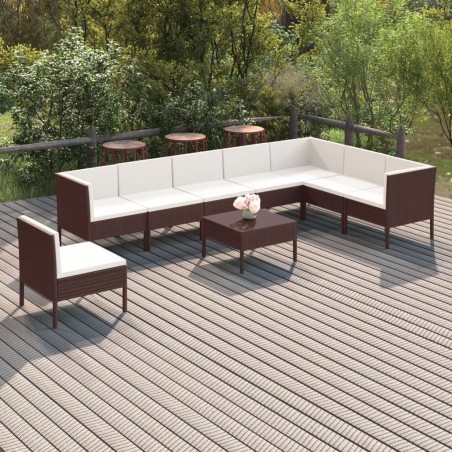 vidaXL Set muebles de jardín 9 pzas y cojines ratán sintético marrón