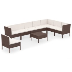 vidaXL Set muebles de jardín 9 pzas y cojines ratán sintético marrón
