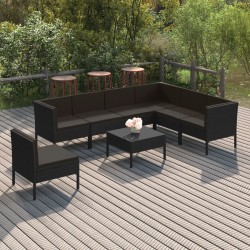 vidaXL Set de muebles de jardín 8 pzas y cojines ratán sintético negro