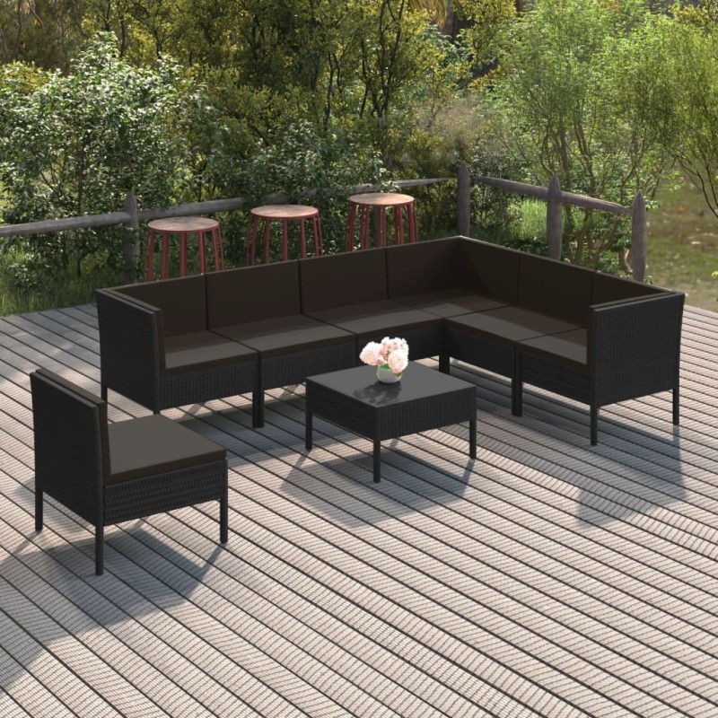 vidaXL Set de muebles de jardín 8 pzas y cojines ratán sintético negro vidaXL Set de muebles de jardín 8 pzas y cojines ratán sintético negro