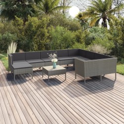 vidaXL Set de muebles de jardín 11 pzas y cojines ratán sintético gris