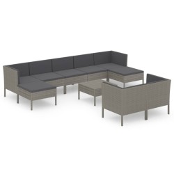 vidaXL Set de muebles de jardín 10 pzas y cojines ratán sintético gris