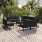 vidaXL Set muebles de jardín 12 pzas y cojines ratán sintético negro vidaXL Set muebles de jardín 12 pzas y cojines ratán sintético negro