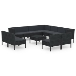 vidaXL Set muebles de jardín 12 pzas y cojines ratán sintético negro