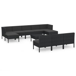 vidaXL Set muebles de jardín 11 pzas y cojines ratán sintético negro
