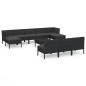 vidaXL Set muebles de jardín 11 pzas y cojines ratán sintético negro