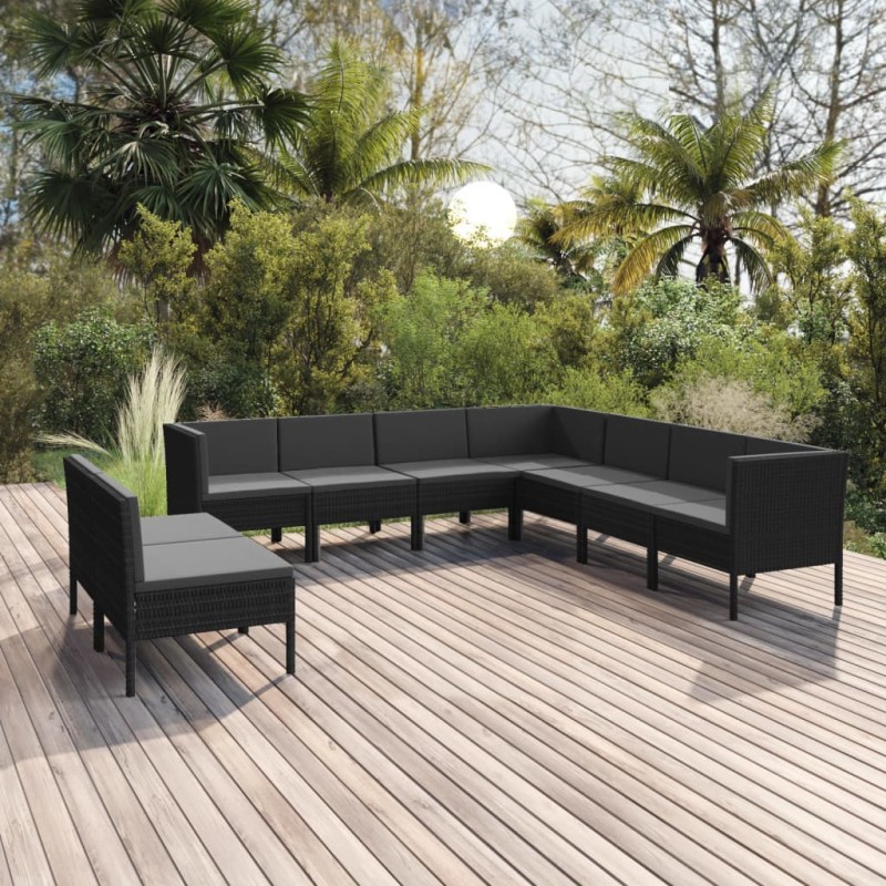 vidaXL Set de muebles de jardín 9 pzas cojines ratán sintético negro vidaXL Set de muebles de jardín 9 pzas cojines ratán sintético negro