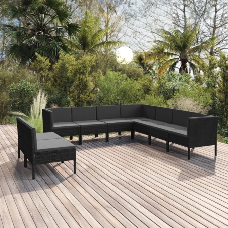 vidaXL Set de muebles de jardín 9 pzas cojines ratán sintético negro