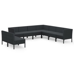 vidaXL Set de muebles de jardín 9 pzas cojines ratán sintético negro