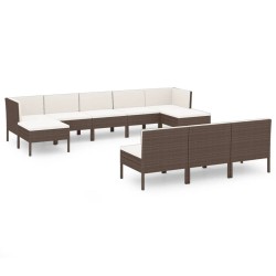 vidaXL Set muebles de jardín 10 piezas cojines ratán sintético marrón