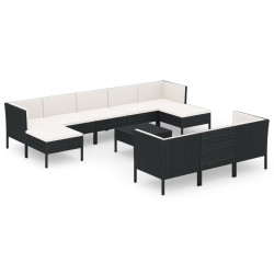 vidaXL Set muebles de jardín 11 pzas y cojines ratán sintético negro