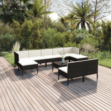 vidaXL Set de muebles de jardín 10 pzas cojines ratán sintético negro