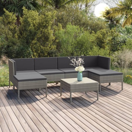 vidaXL Set de muebles de jardín 7 pzas y cojines ratán sintético gris