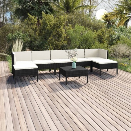 vidaXL Set de muebles de jardín 8 pzas y cojines ratán sintético negro