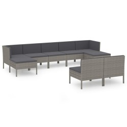 vidaXL Set de muebles de jardín 9 pzas y cojines ratán sintético gris