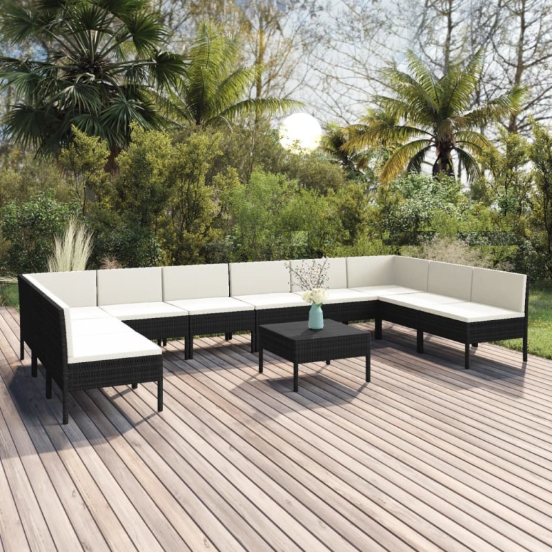 vidaXL Set de muebles de jardín 11 pzas cojines ratán sintético negro vidaXL Set de muebles de jardín 11 pzas cojines ratán sintético negro