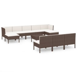 vidaXL Set muebles de jardín 11 pzas y cojines ratán sintético marrón