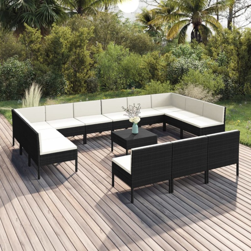 vidaXL Set de muebles de jardín 14 pzas cojines ratán sintético negro vidaXL Set de muebles de jardín 14 pzas cojines ratán sintético negro