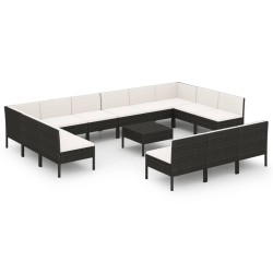 vidaXL Set de muebles de jardín 14 pzas cojines ratán sintético negro
