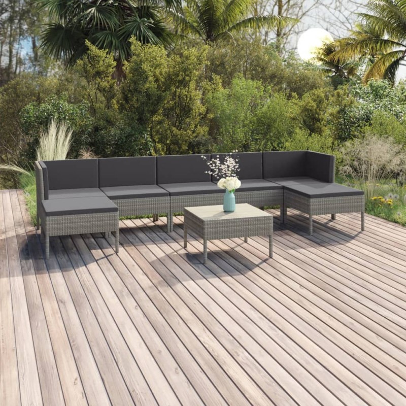 vidaXL Set de muebles de jardín 8 pzas y cojines ratán sintético gris vidaXL Set de muebles de jardín 8 pzas y cojines ratán sintético gris