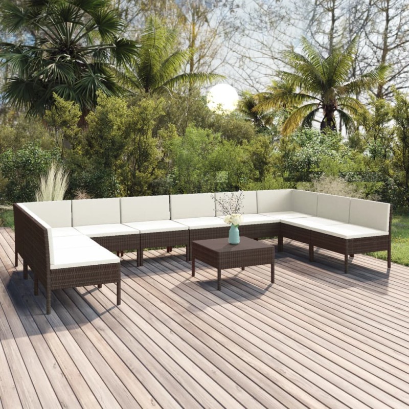 vidaXL Set muebles de jardín 11 pzas y cojines ratán sintético marrón vidaXL Set muebles de jardín 11 pzas y cojines ratán sintético marrón