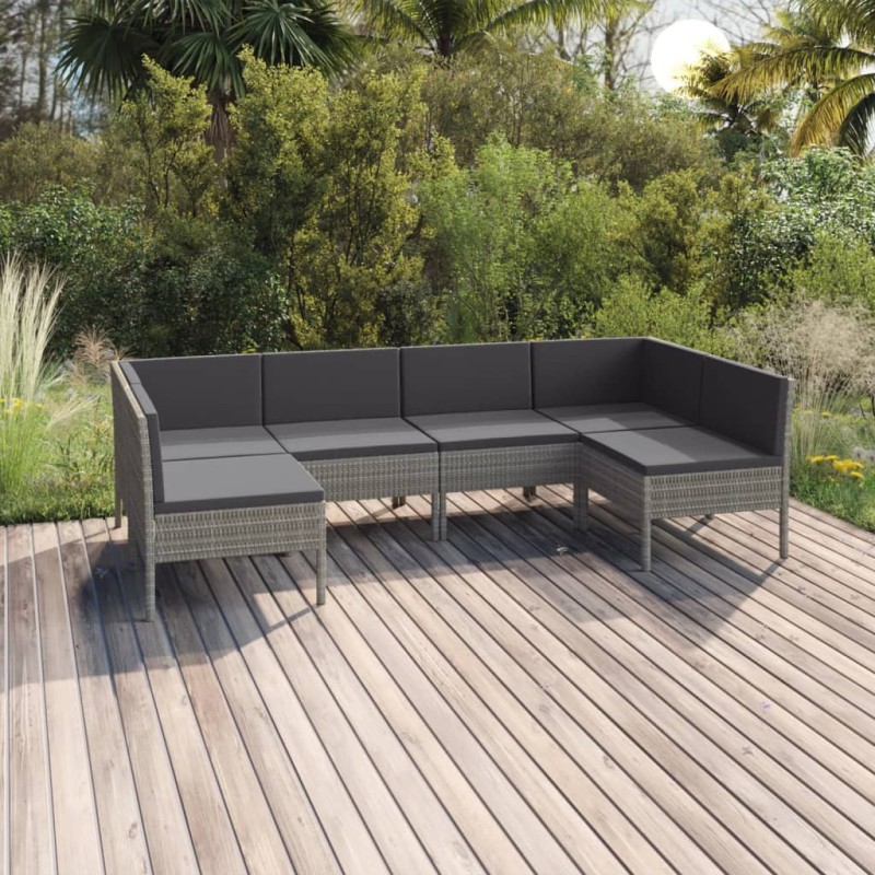 vidaXL Set de muebles de jardín 6 pzas y cojines ratán sintético gris vidaXL Set de muebles de jardín 6 pzas y cojines ratán sintético gris