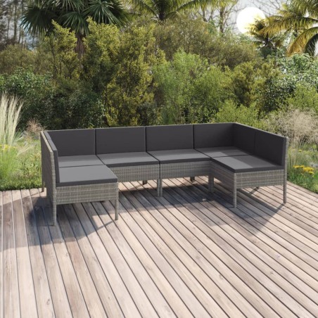 vidaXL Set de muebles de jardín 6 pzas y cojines ratán sintético gris