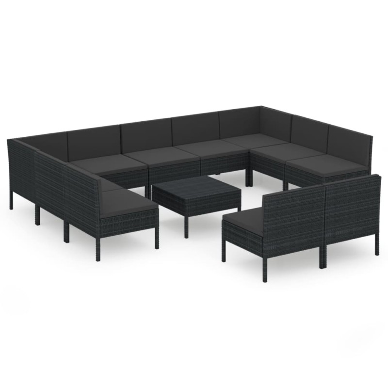vidaXL Set muebles de jardín 12 pzas y cojines ratán sintético negro