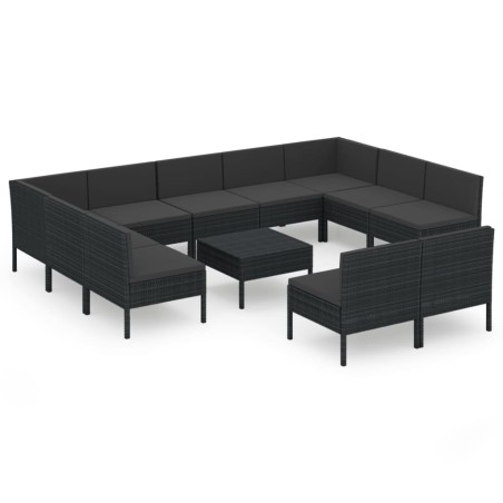 vidaXL Set muebles de jardín 12 pzas y cojines ratán sintético negro