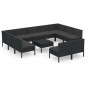 vidaXL Set muebles de jardín 12 pzas y cojines ratán sintético negro