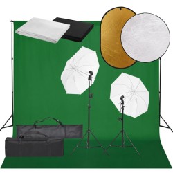 vidaXL Kit de estudio fotográfico con set de luces, fondo y reflector
