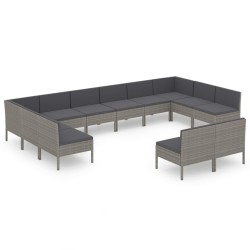 vidaXL Set de muebles de jardín 12 pzas y cojines ratán sintético gris