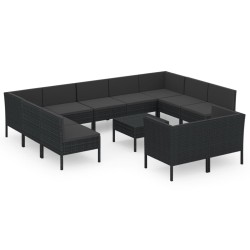 vidaXL Set de muebles de jardín 12 pzas cojines ratán sintético negro