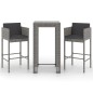 vidaXL Set muebles bar jardín 3 piezas y cojines ratán sintético gris vidaXL Set muebles bar jardín 3 piezas y cojines ratán sintético gris