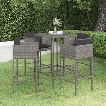 vidaXL Set muebles de bar jardín 5 pzas y cojines ratán sintético gris