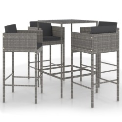 vidaXL Set muebles de bar jardín 5 pzas y cojines ratán sintético gris