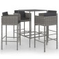 vidaXL Set muebles de bar jardín 5 pzas y cojines ratán sintético gris vidaXL Set muebles de bar jardín 5 pzas y cojines ratán sintético gris